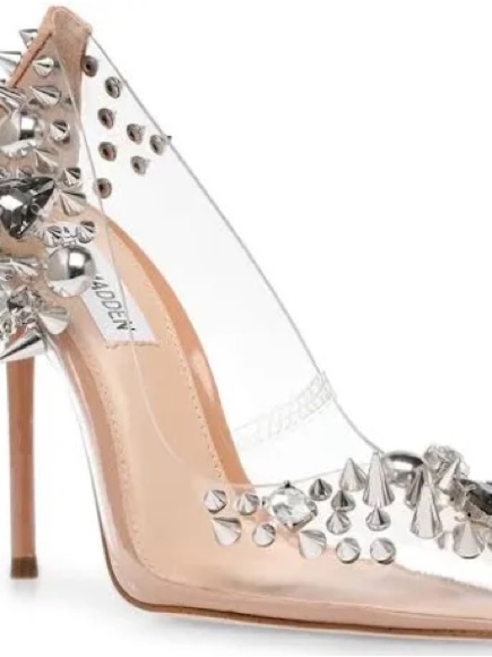 Steve Madden Clear Pump with Nude Insole and Silver Spikes